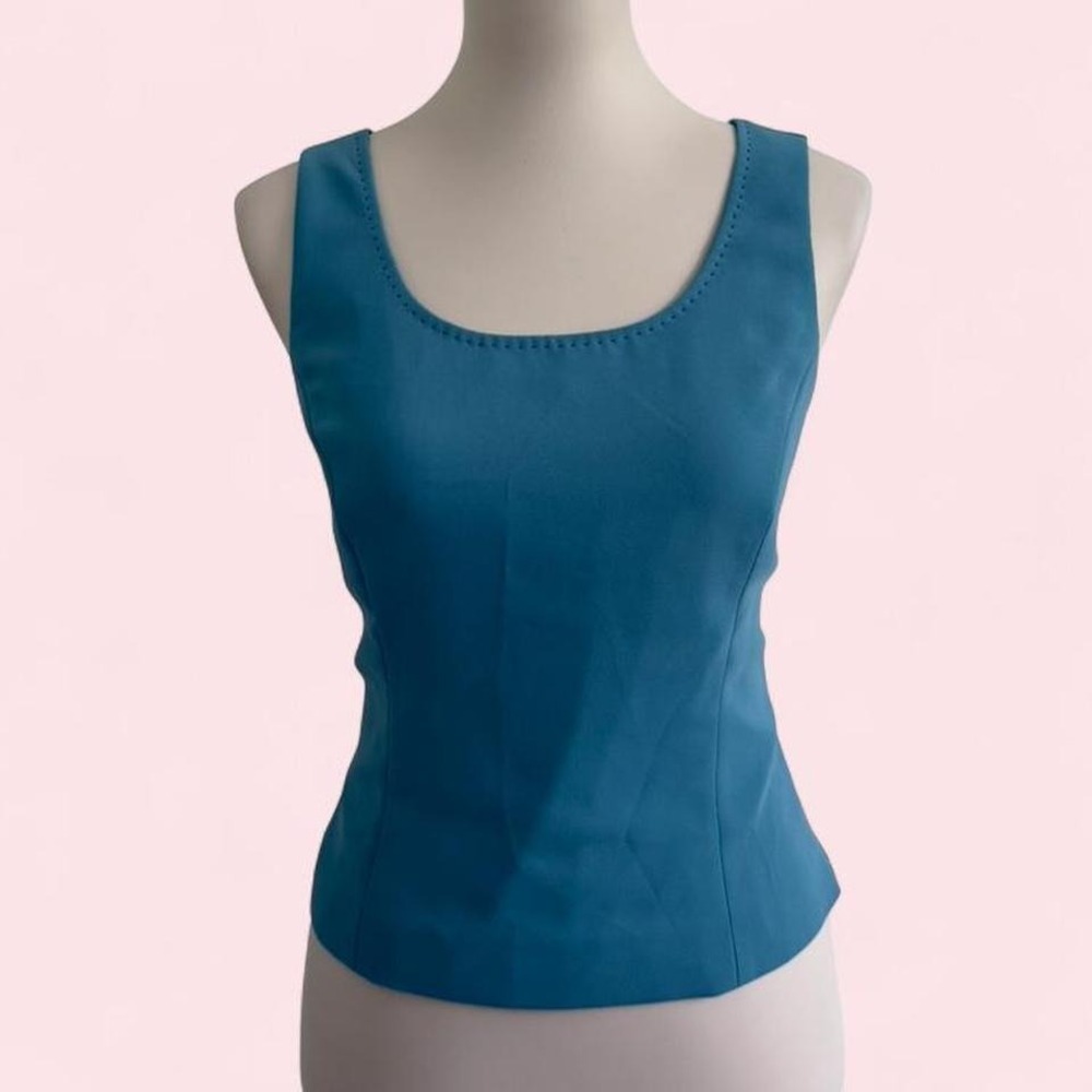 Elie Tahari Teal Blue Fitted Tank Top‎ Scoop Neck Size 10